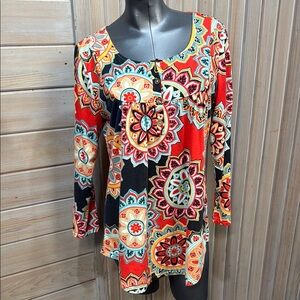 Source Unknown Blue and Orange Graphic Tunic with Long Sleeves